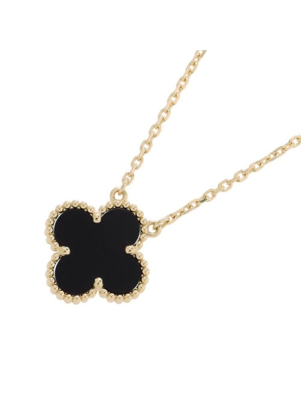 Van Cleef & Arpels Necklace Vintage Alhambra Pendant Onyx 18k Yellow Gold